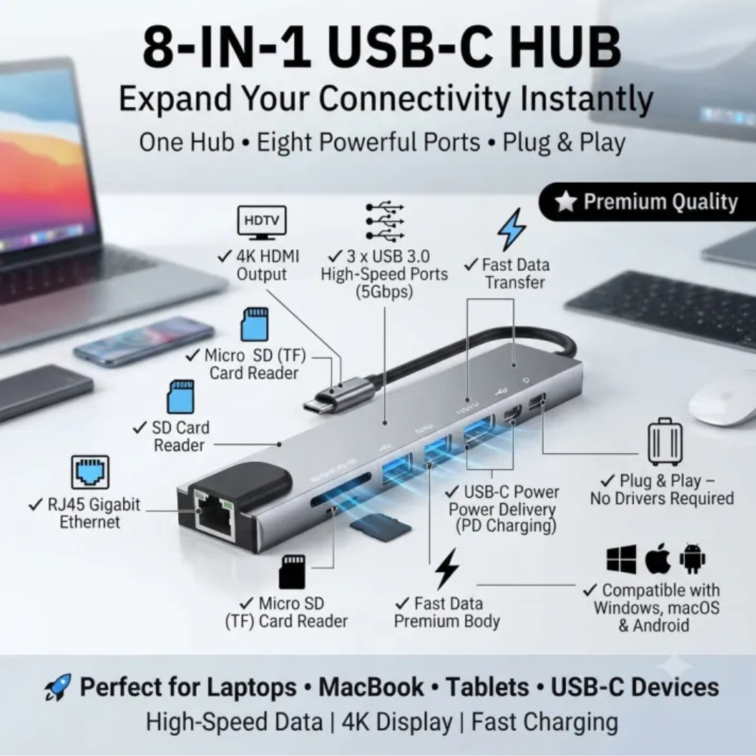 TYPE C and Converter USB Hub Type C Hub Type C Docking Station 8 in1 By Panorama