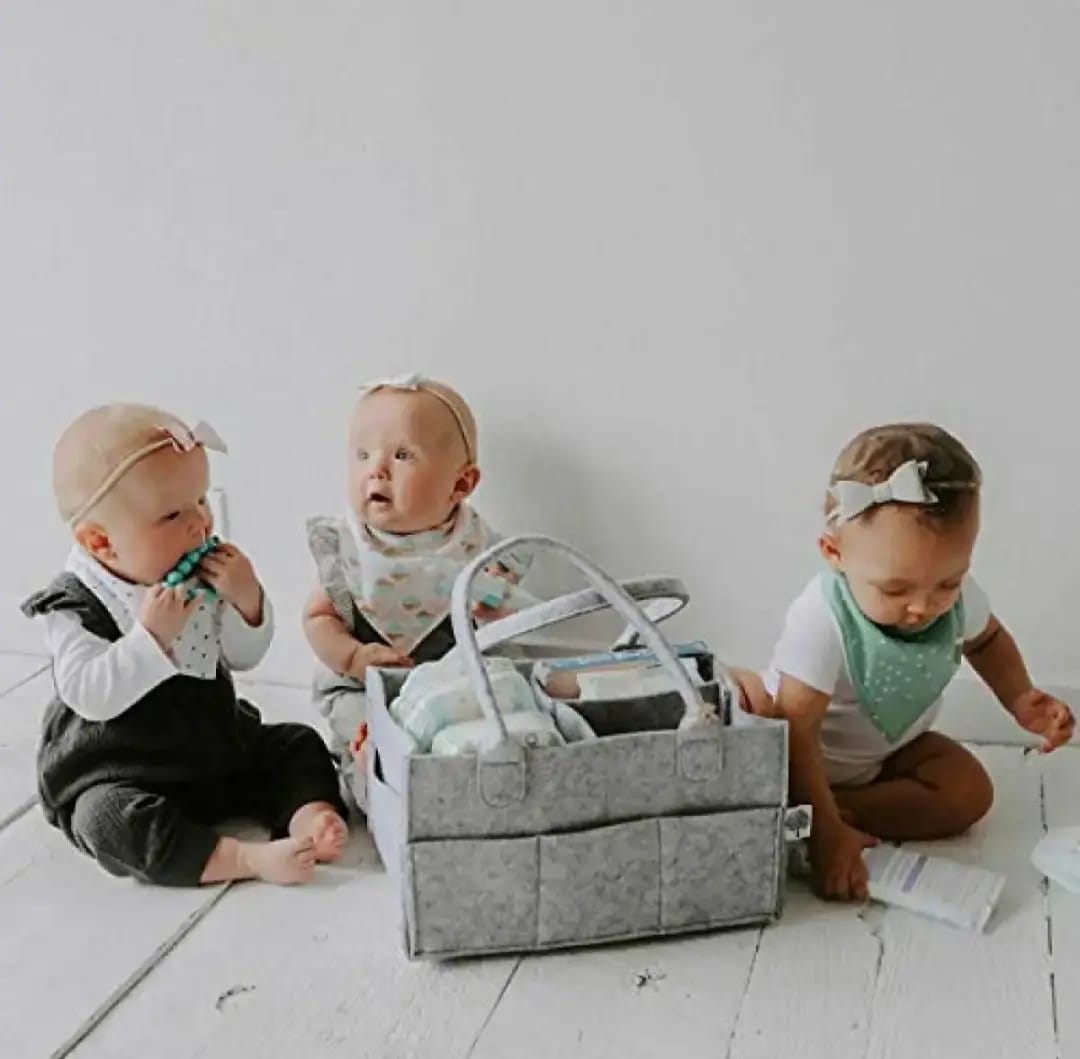 New Baby Diaper Caddy Organizer, Foldable Felt Storage Bag with Multi Pockets and Flexible Compartments, Portable Car Travel Organizer for Changing Nappy, Wipes, Newborn Shower Gift