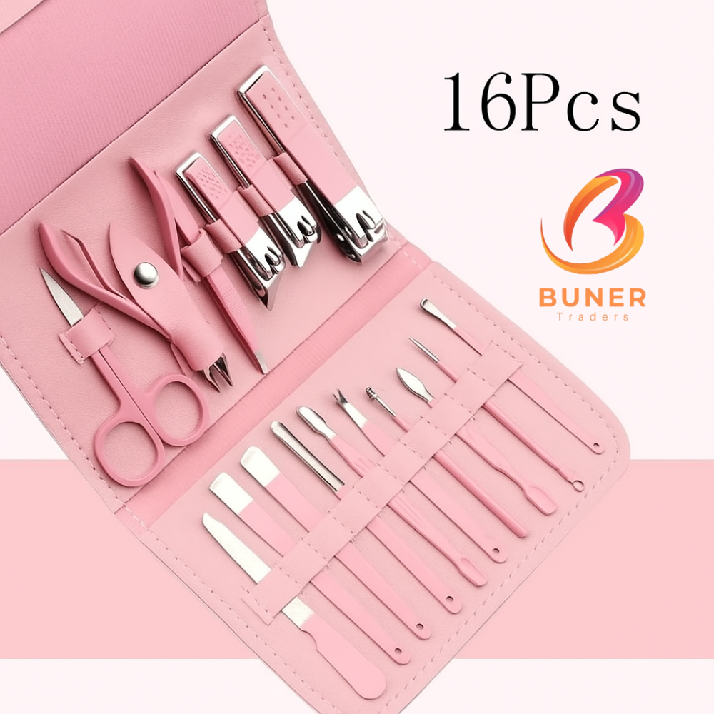 16 PCS Premium Manicure Pedicure Set | Nail Clipper Kit, Stainless Steel Durable Grooming Tools, Sharp Curved Blade Cutter, Care Kit for Men and Women - Professional Portable Leather Travel Case, Gift Box | Men Kits & Accessories | Scissors & Beauty Tools