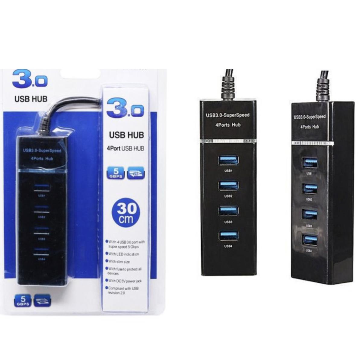 Super Fast USB Hub 3.0 - 4-Port High Speed USB Hub - 4 Data Transfer Port with 1 ft Extended Cable & LED Light - For Computers , Laptop, PC, Mobile, XPS, Surface Pro, USB Flash Drives ( Like New)