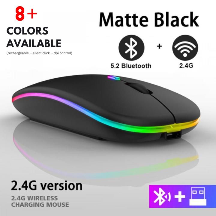 Type C Transparent Rechargeable Wireless Mouse Ultra Slim Gaming Mouse RGB Dual Mode 5.1 Bluetooth Mouse Rechargeable Battery Gaming RGB USB Wireless Optical Mouse With Silent Clicks 2.4G Backlit Mice Mouse For Pc Laptop, Computer, MacBook, iPad, Smart TV