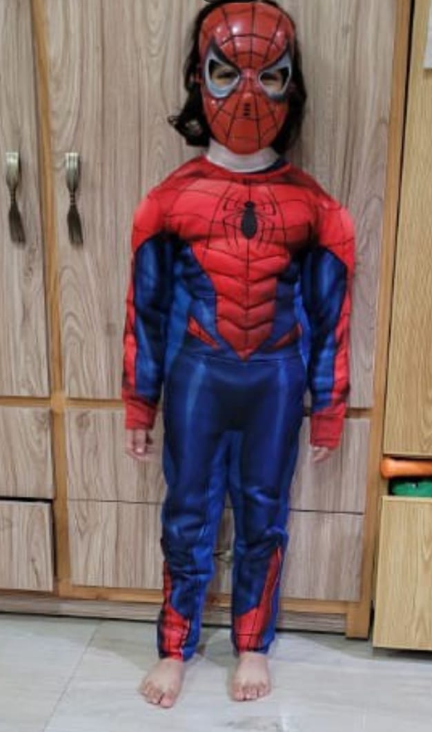 Padded Spiderman Muscule Costume 3D Muscular Premium Quality Dress For Kids Of 3 To 11 Years