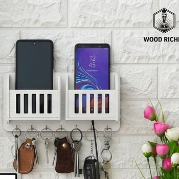 wooden wall keychain mobile phone charging  stand and keychain holder key holder for wall key rack organizer and mobile stand