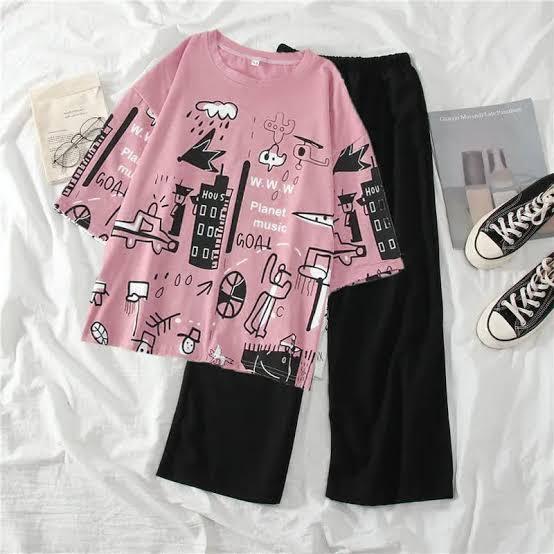 pink planet stylish flapper style women night suit night wear sleeping dress night dress