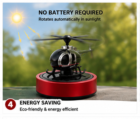 Solar Powered Rotating Helicopter Car Air Freshener | Alloy Aromatherapy Diffuser | Auto Rotating Fragrance | Car Dashboard Perfume | Home & Office Decor