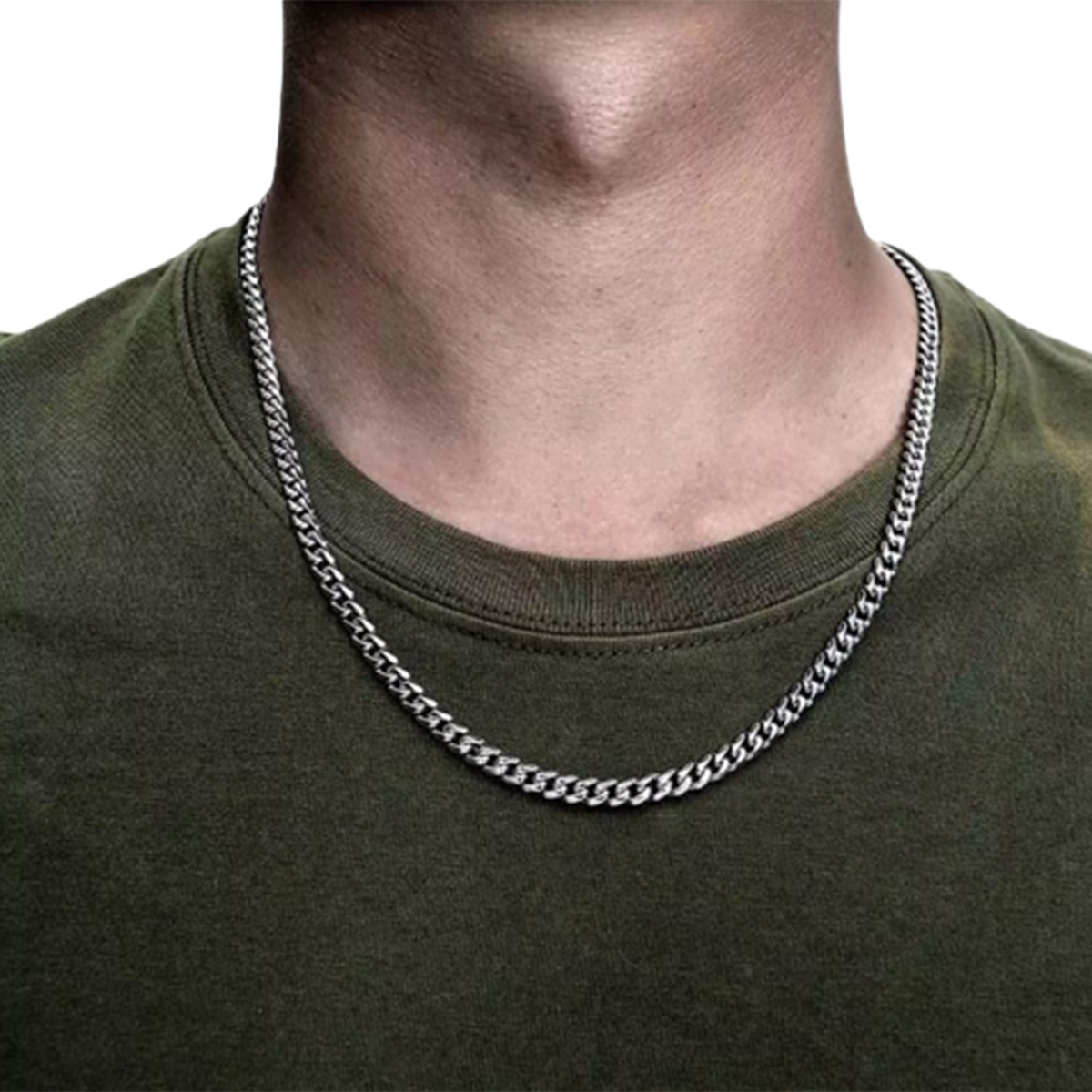 Silver Stainless Chain 100% Pure Original Steel Thin Cuban Chain For Men / Boys Neck