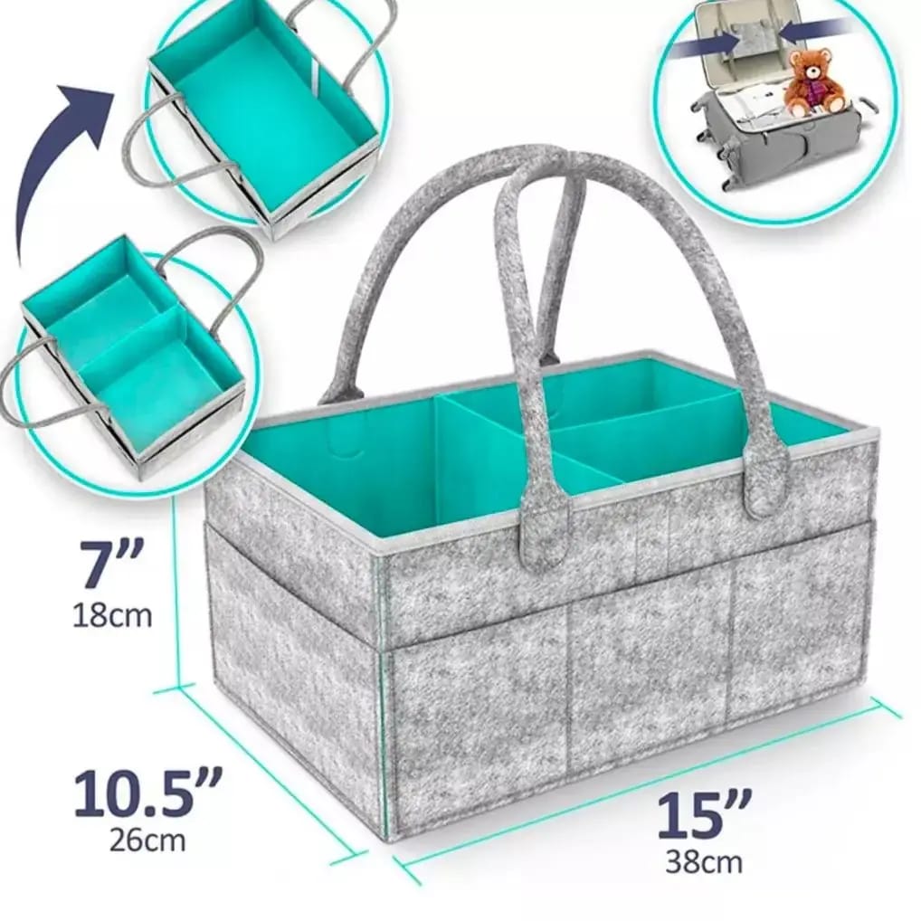 Baby Diaper Caddy Organizer, Foldable Felt Storage Bag with Multi Pockets and Flexible Compartments, Portable Car Travel Organizer for Changing Nappy, Wipes, Newborn Shower Gift