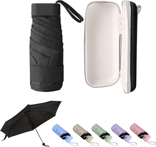 Pocket Umbrella with Case - Portable Compact Lightweight Durable Parasol Stylish Small Travel Umbrella for Rain & Sun Protection