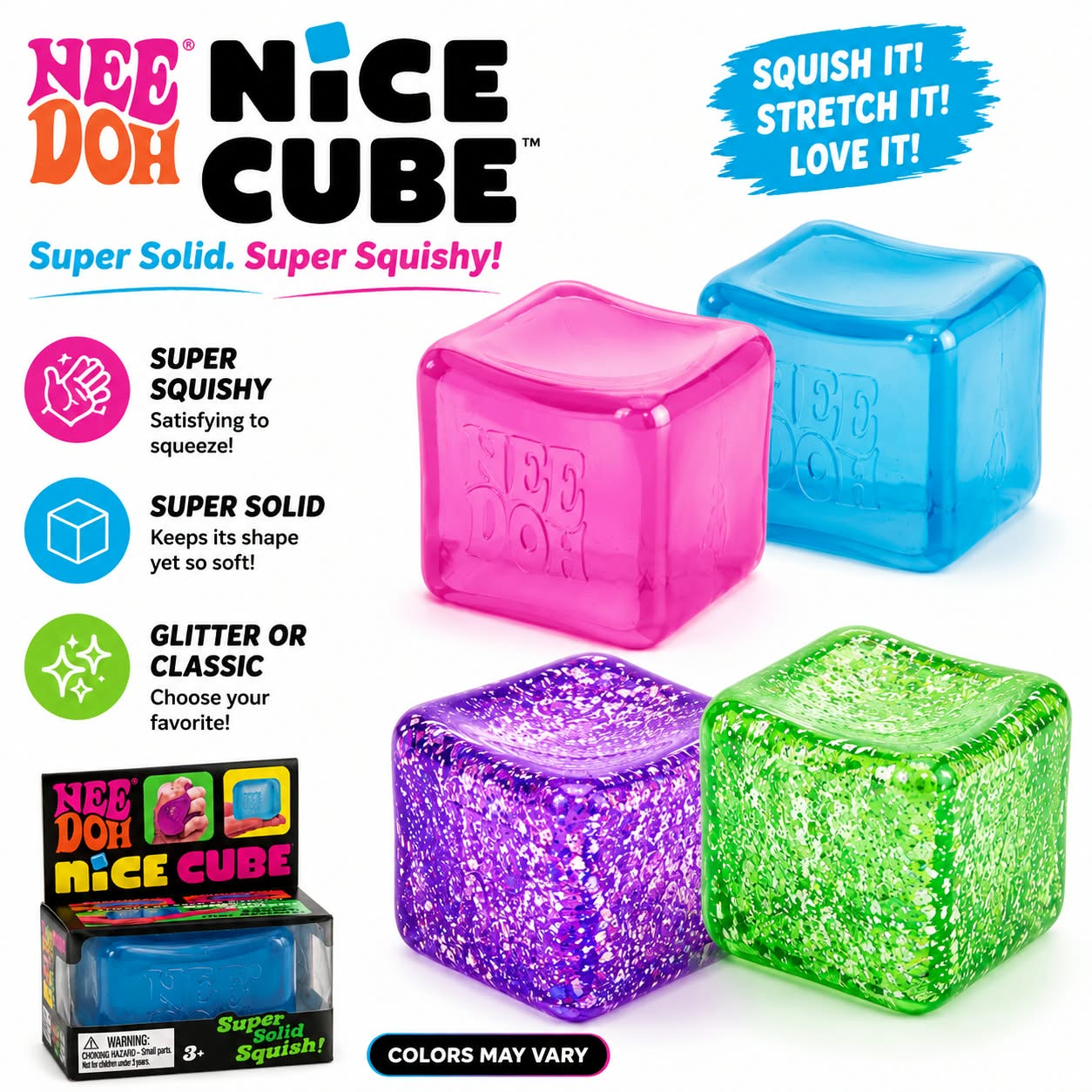 1pc Glitter/Plain/Marble Ice Cube Stress Cube Squishy Stress Balls for Adults Kids Fidget Toy for Your Best Mellow and Chill