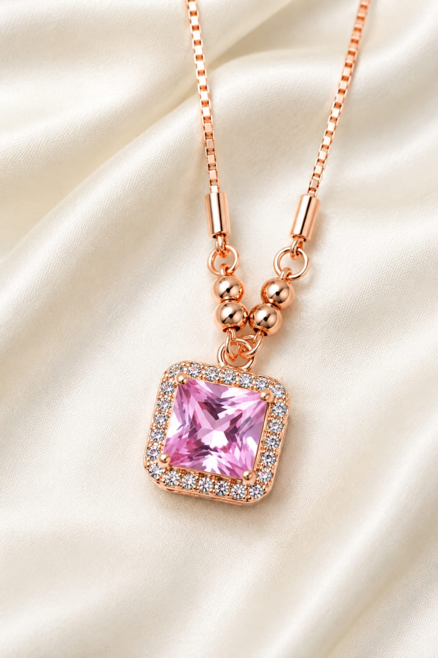 Luxury Rose Gold Square Crystal Pendant For Girls