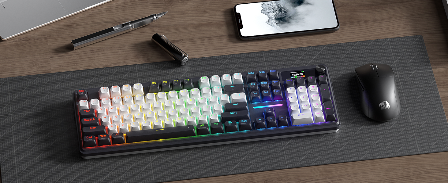 Redragon K762 PRO TERRAFLARE RGB Wireless Mechanical Gaming Keyboard White & Black with LCD Screen & Volume Knob 3-Mode Connectivity 18 1a100f3793a31612bfbf61ba83bd0f1d