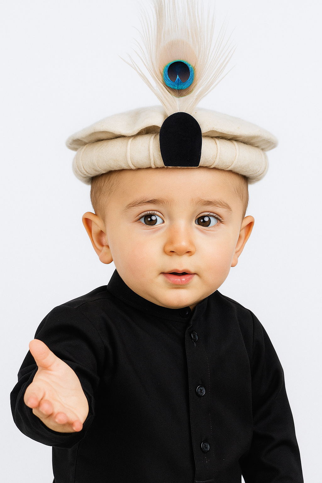 "Chitrali Cap Pakol Khapol for Kids & Toddlers Boys – Wool Traditional Hat with Feather – Gilgit Baltistan & Chitral Cultural Cap – Ages 1 to 8 Years"