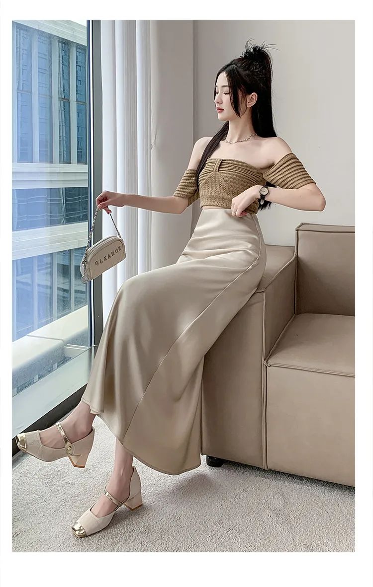 Premium Silk Casual Spring/Summer 2025 Long Solid Fishtail Skirt for Women - Elegant, Comfortable, Versatile (XS-XL)