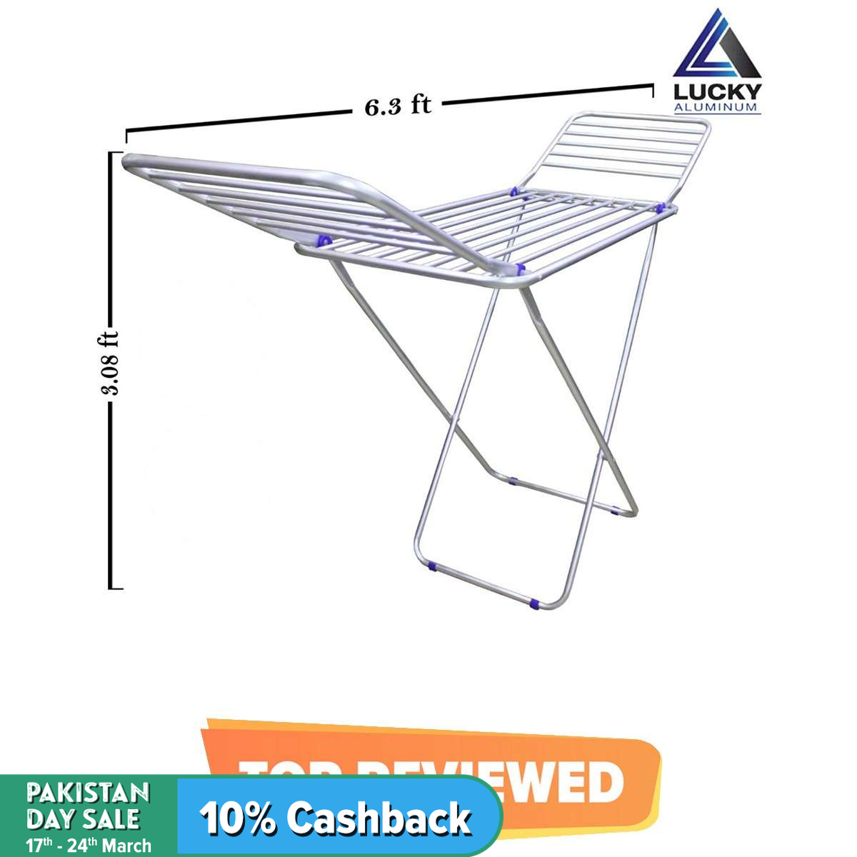 Aluminium Rust Proof Folding Cloth Dryer Stand 6.3 Feet Length - Weather Resistant Long Lasting Light Weight