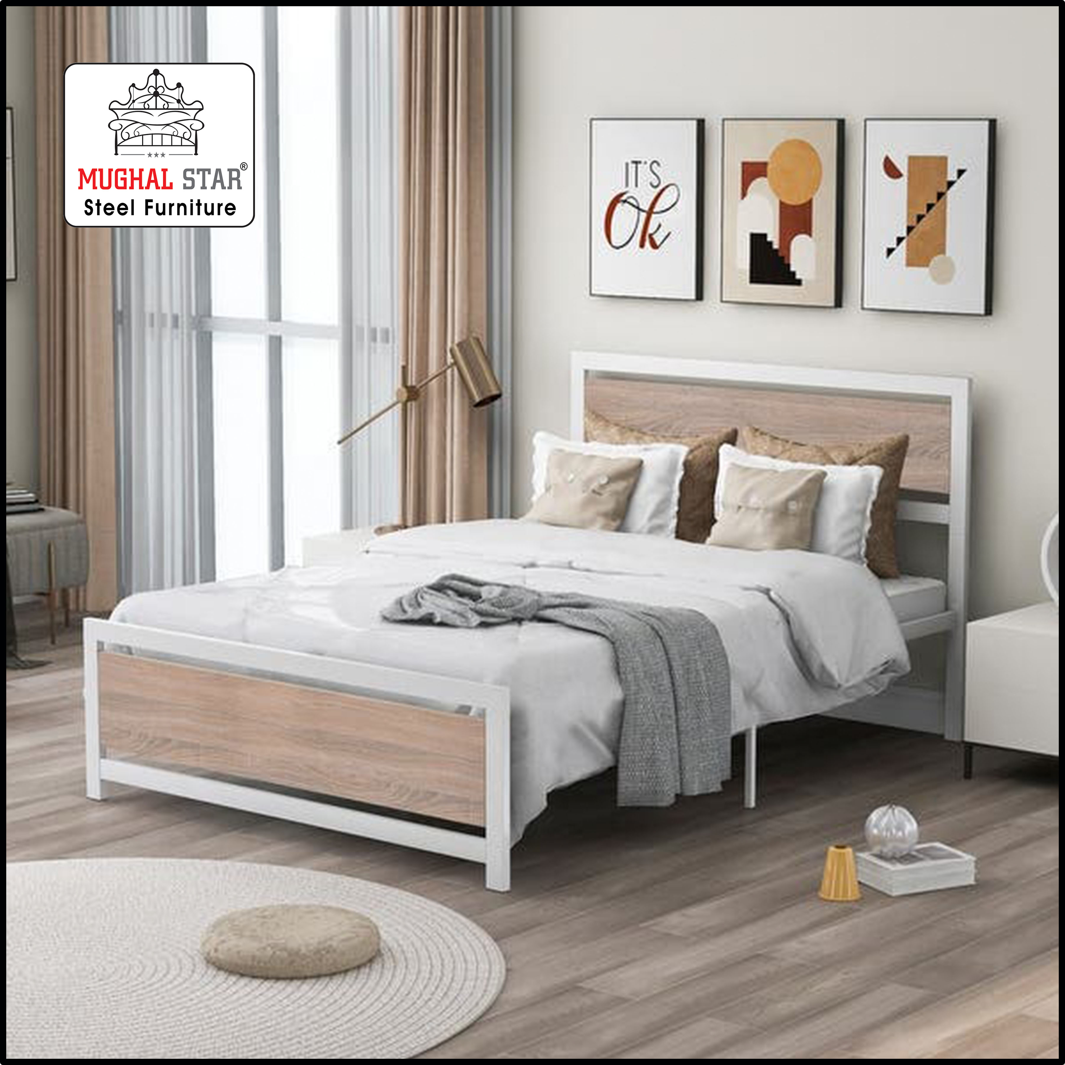 Iron Wood Bed /Iron bed / Metal Bed / Mughal Star Steel Furniture