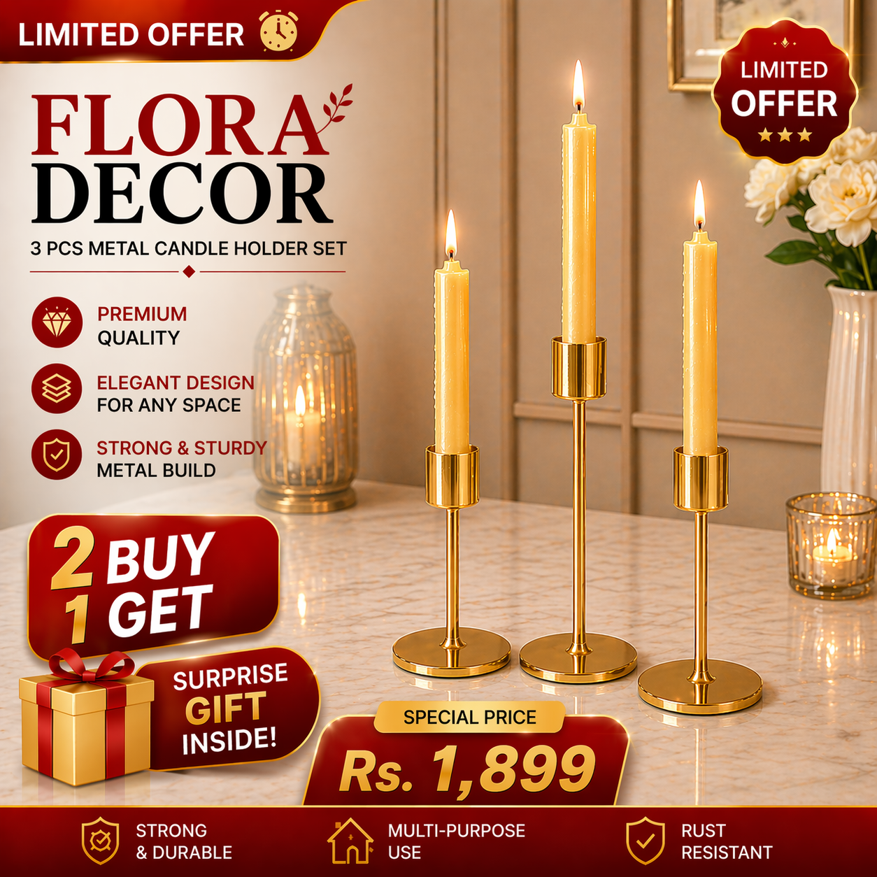 Set of 2 candles holder table stand Candlebra
