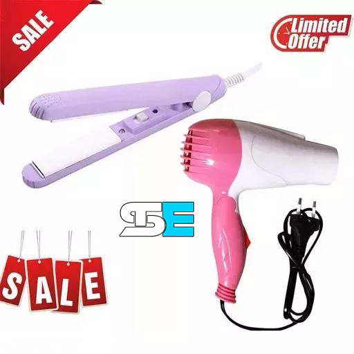 2 in 1 Mini Foldable Hair Dryer & Mini Hair Straightener Combo for Girls | Portable Travel Hair Styling Kit | Compact Folding Blow Dryer + Mini Flat Iron | Salon Style Hair Care Set for Women