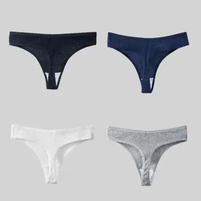 Pack of 4 Striped Women's Panties Breathable Cotton Underwear Cozy Thongs  Female Simple Sports T-Back