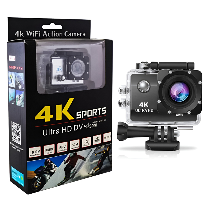 4K Action Sports Ultra HD DV, 30M Water Resistant, LCD Screen WiFi  Camera