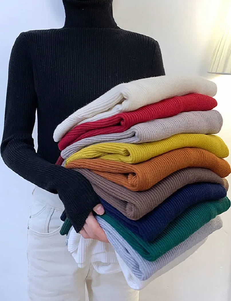 Women’s High Neck Knitted Sweater Pullover, Long Sleeve Autumn Winter Knitwear for Comfortable Fit
