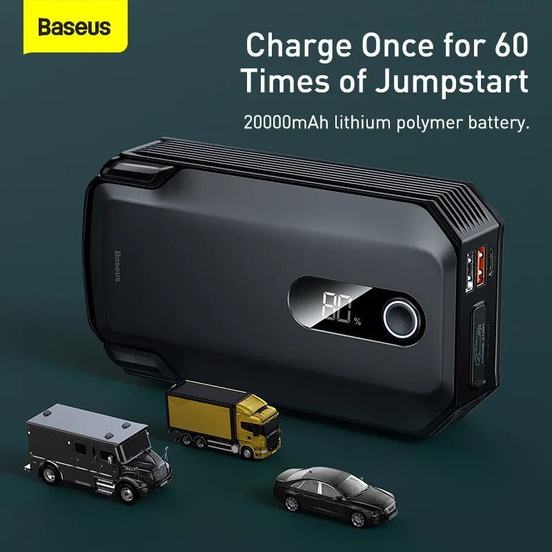 Baseus 20000mah Car Jump Starter, with Peak Current 2000A Super Energy Max Car Battery Starter, Suitable for upto 8.0L gasoline 4.0L Diesel 12V Portable Power