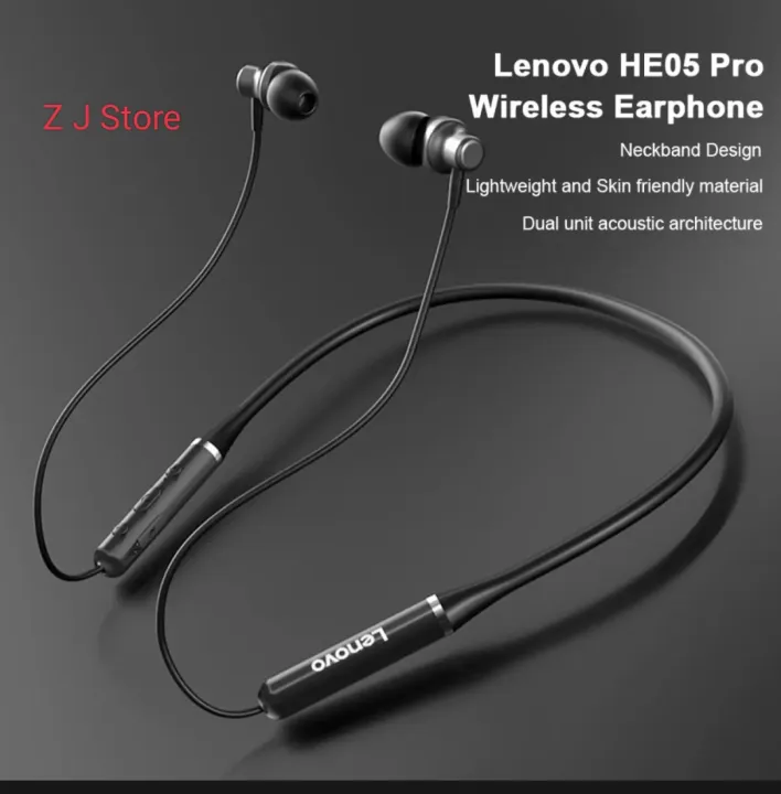 Lenovo HE05 Pro Bluetooth 5.0 Neckband Earphones - Wireless Sports Headset with Magnetic Design, IPX5 Water Resistance, Noise-Cancelling Mic