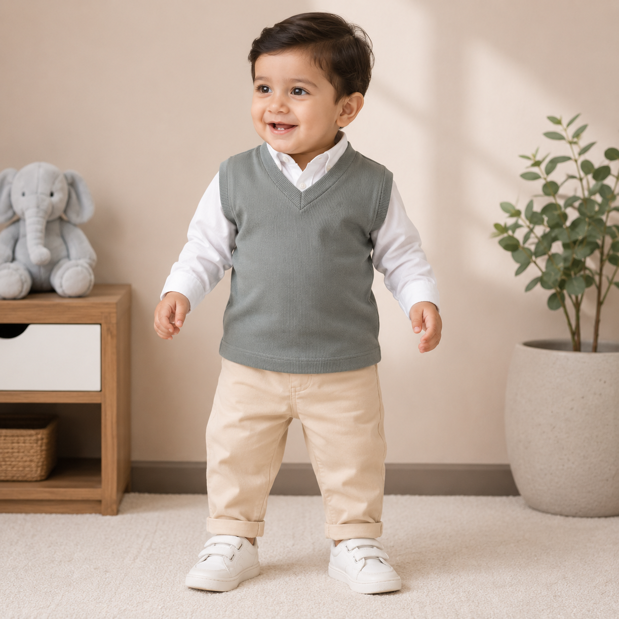 Faiz Garments | 1Pcs Kids V Neck Sweater Vest for Boys – Soft Knitted Sleeveless Winter Sweater – Warm Pullover