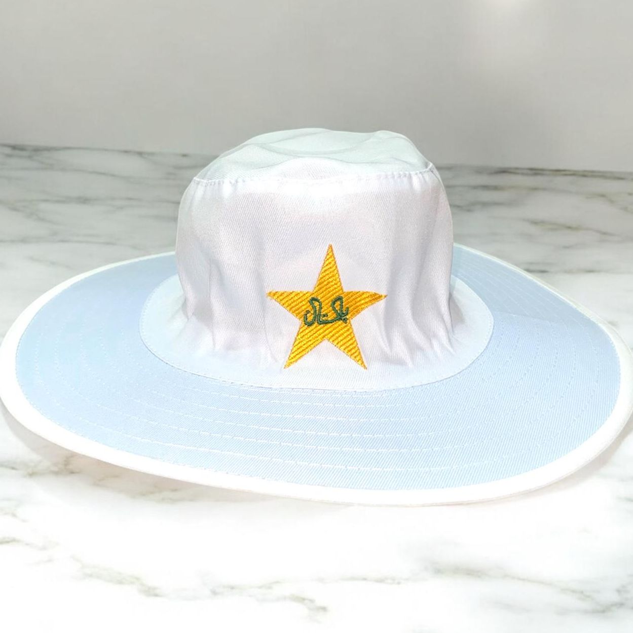 White Cricket Hat for Men Round | Sun Protection Cricket Hat Cap with Pakistan Star Logo | Lightweight Cricket Hat for Outdoor Sports & Training