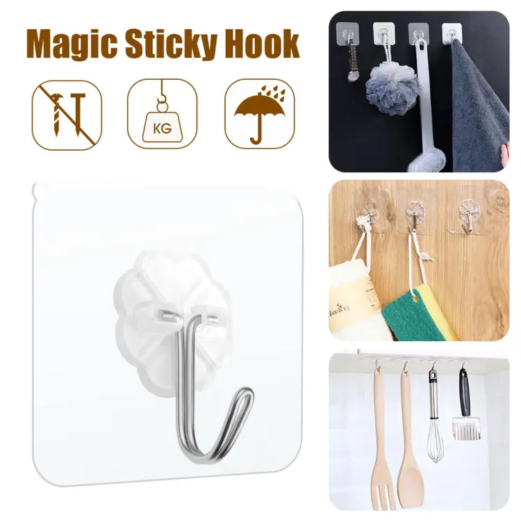1~100 Self Adhesive Hook Strong Sticky Hooks Heavy Duty Wall Seamless Hook