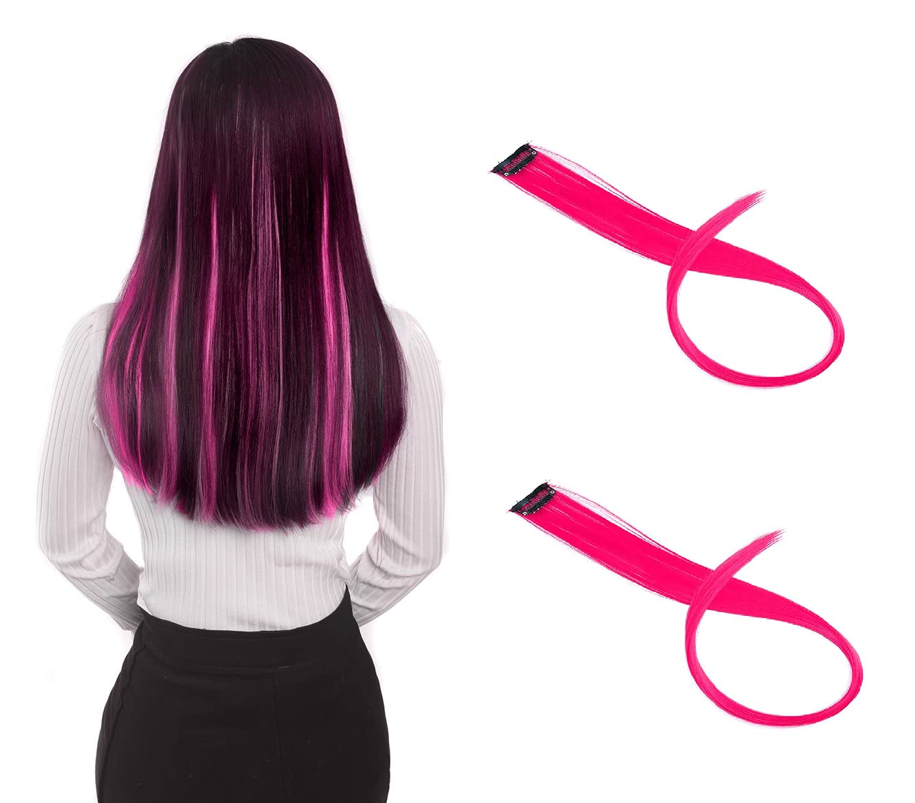 2 Pcs Straight Synthetic Clip Extension - Rose Pink