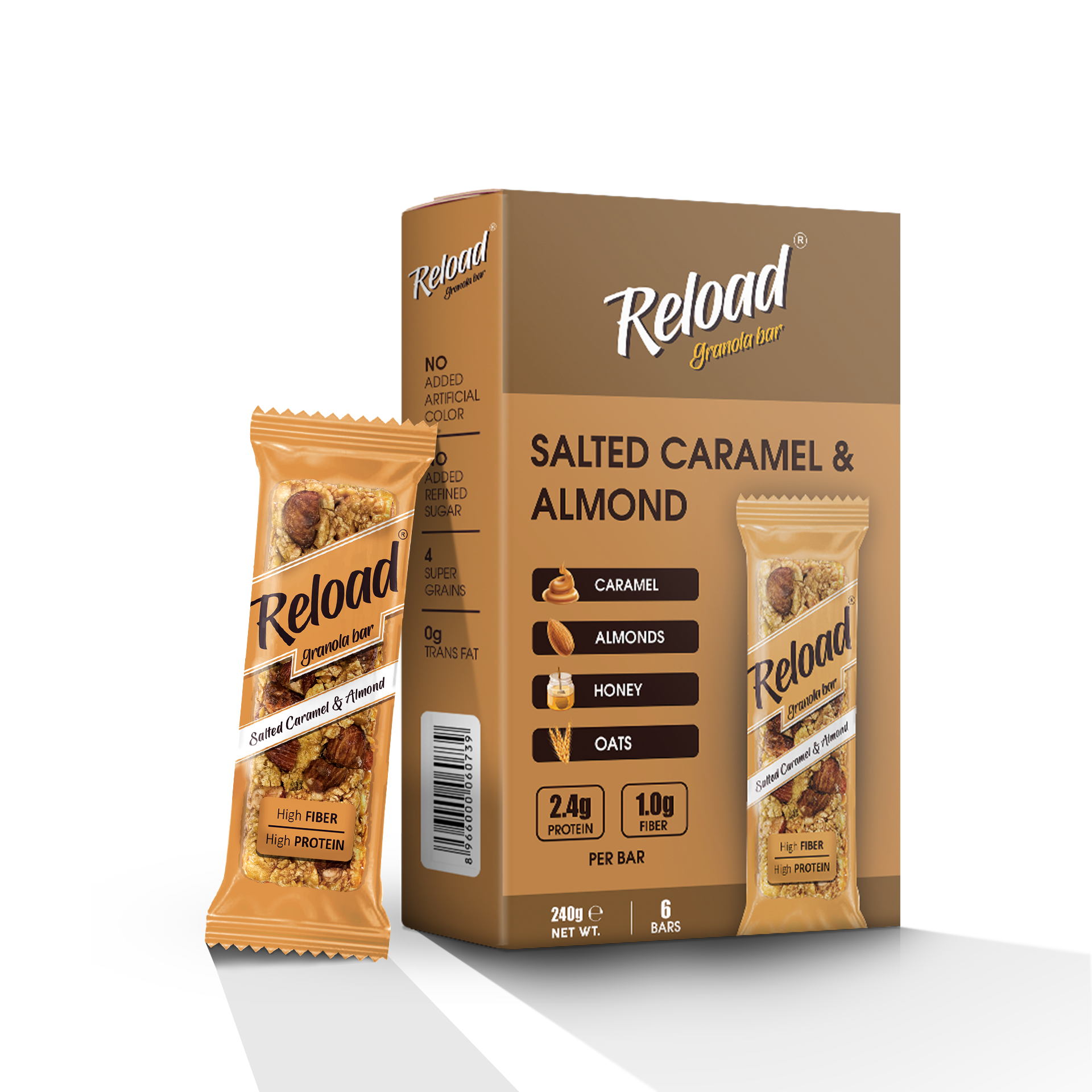 Reload Salted Caramel & Almond Granola Bar - Box (6 Bars)