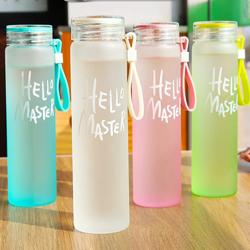 Hello master 400ml Colorful Glass Water Bottles For Girls  Boys Leakproof Portable Water Bottle Frosted Drinking Bottle
