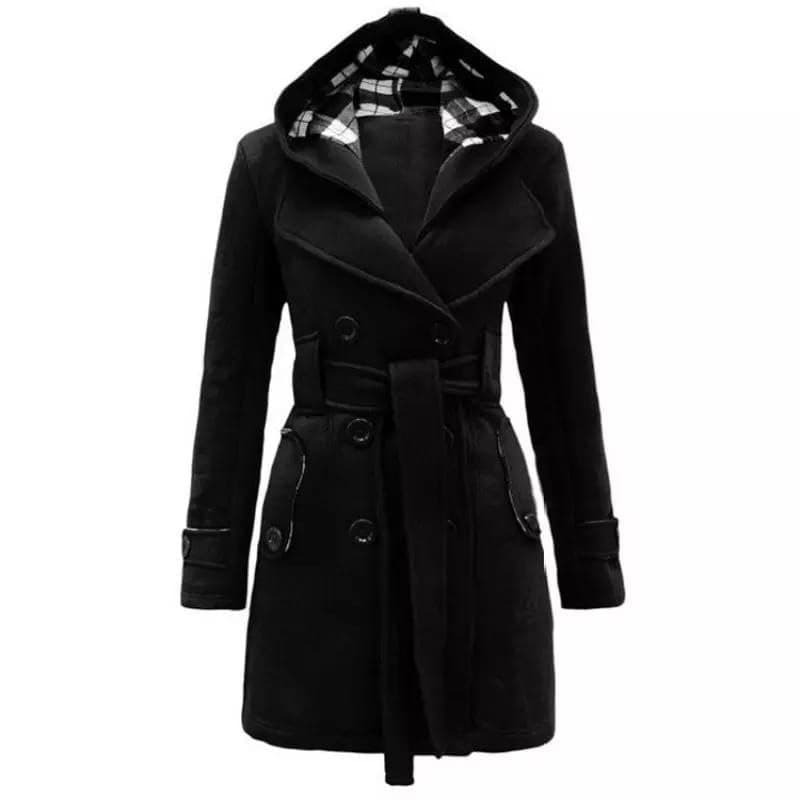 Women's Coat Casual Autumn Winter Jacket Women Long Woolen Coat Double-Breasted Belt Slim Elegant Ladies Outerwear