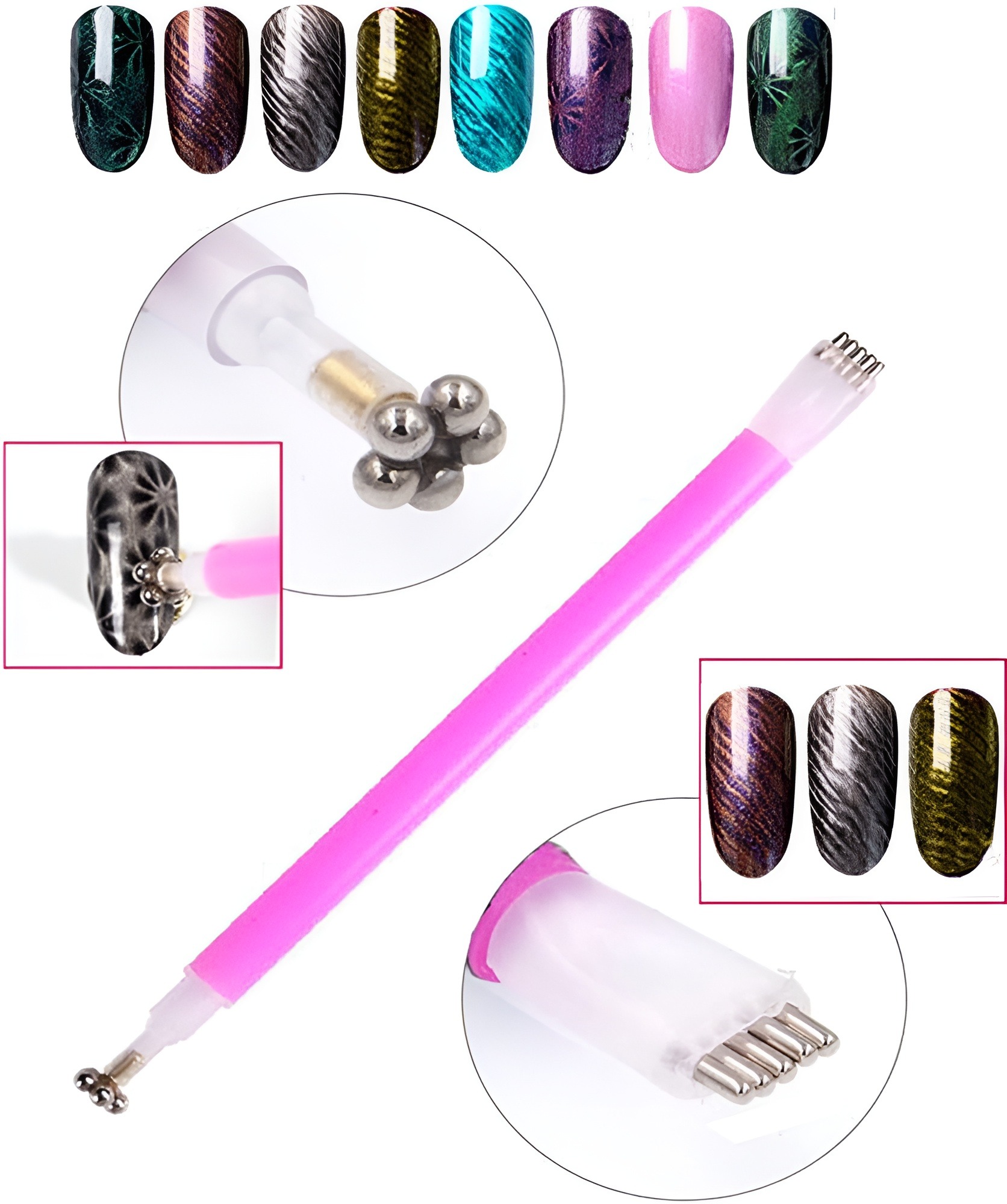 Nail Art Flower Magnet Pen, Double Head Flower Design, Nail Magnet Stick Nail Art Design for Cat Eye Gel & Nail Polish, Manicure Print Tool