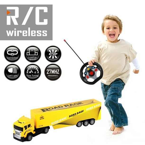 Children's High Speed 2.4G Container Truck Remote Control Rechargeable 1:32 Scale RC Semi Truck Trailer W/ Lights Remote Control Cargo Carrier Outdoor Play & Trucking Adventures Vehicle toy For Boys Kids Best For Gifting