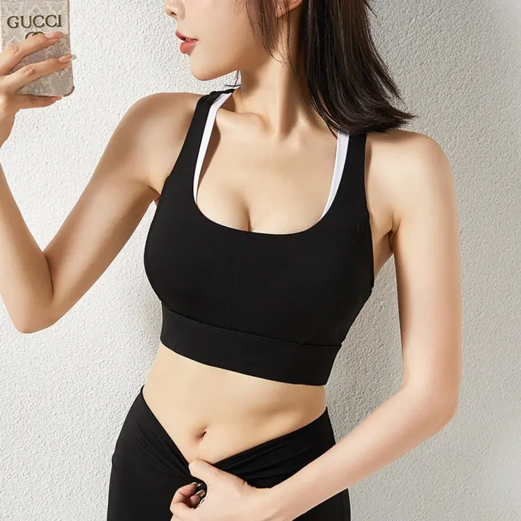Happier】Hot Sale Fashion Bra For Women Breathable Agglomeration Yoga Vest  Bra Shockproof Running Sports Youth Underwear Female Gathering Contrast  Color Beauty Back Bra