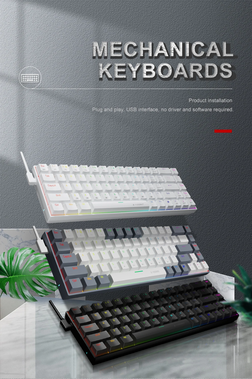 E-YOOSO Z-686 RGB 65% Wired Mechanical Keyboard White 68 Keys Hot Swappable Red Switches 12 1b098c905af252b33a9bc2aab3f30a84