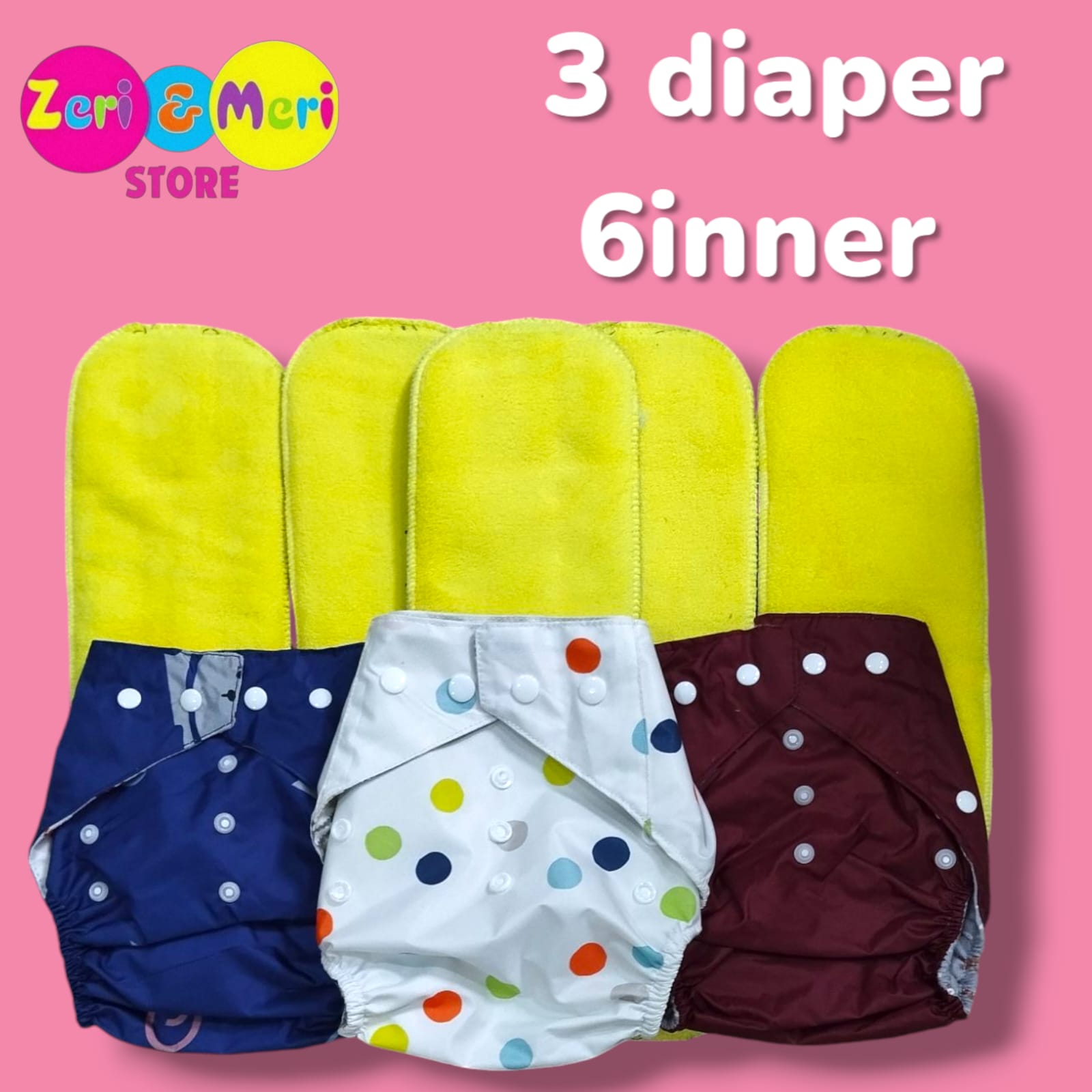Zeri & Meri Baby Store Washable Diapers 3 Size 0- 8 years and also available Inner Baby Girls and Boys (RENDOM COLOR)
