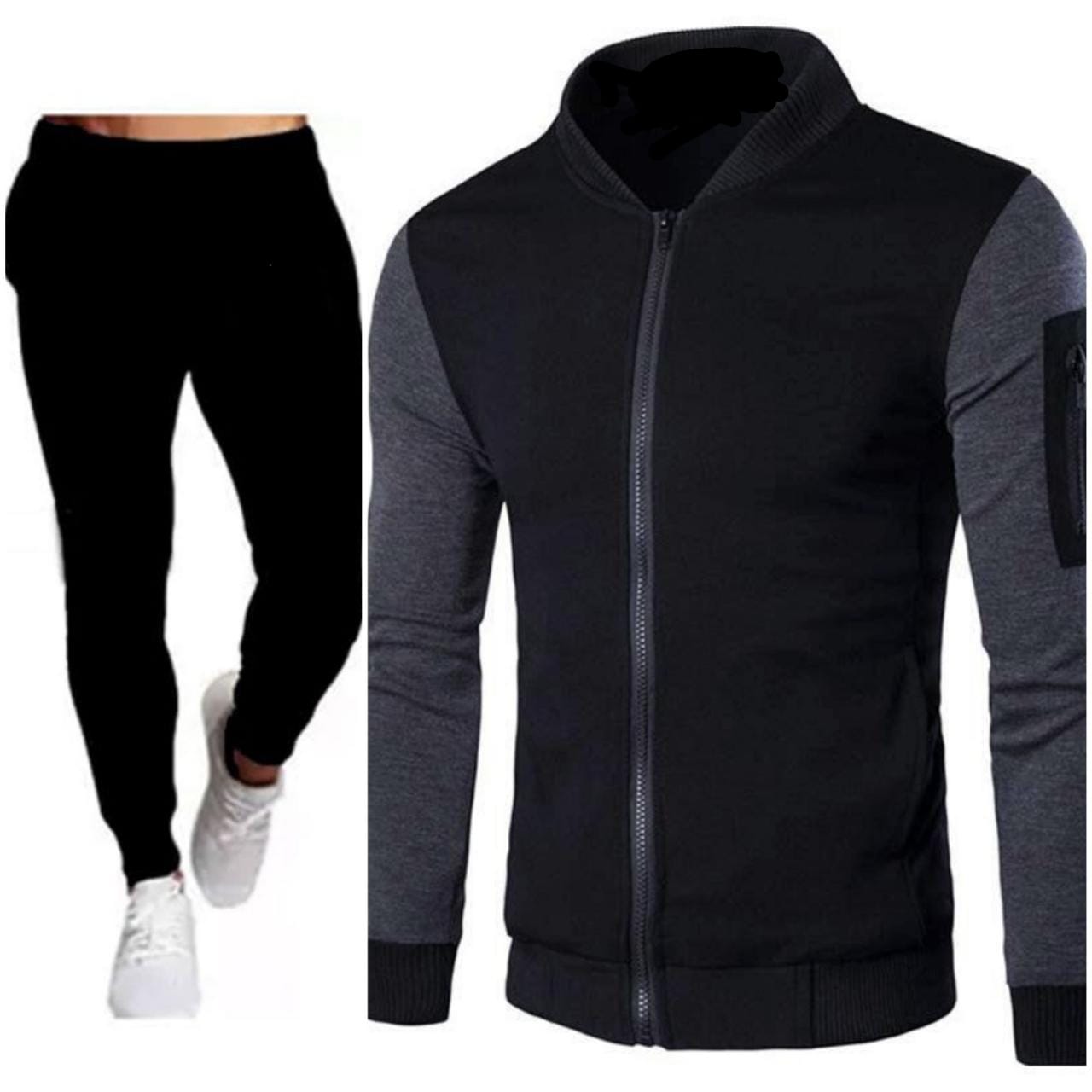 Mens Grey Hooded Double Contrast Track Suit