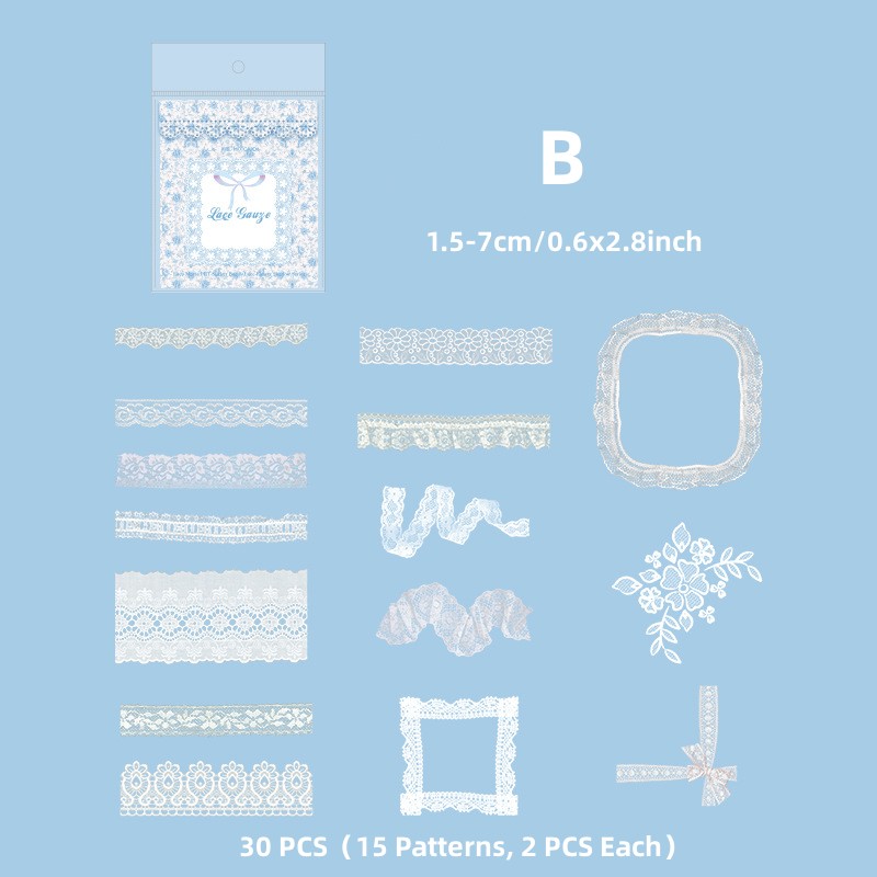 RHS Online 30PCS Lace Flower Shadow Series Fogged PET Stickers Album ...
