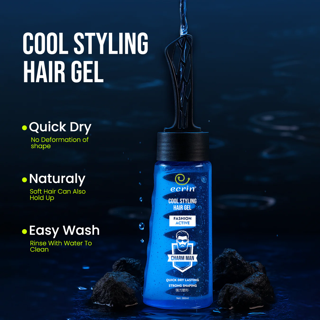 ECRIN COOL STYLING HAIR GEL WITH ACTIVE COLLAGEN - 280ml - For Men - Hair Styling for Men