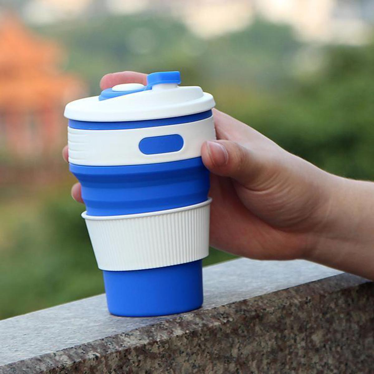 Folding Silicone Cup, Portable Silicone Telescopic Drinking Collapsible Coffee Cup, Multi-function Foldable Silica Mug Travel (Blue)
