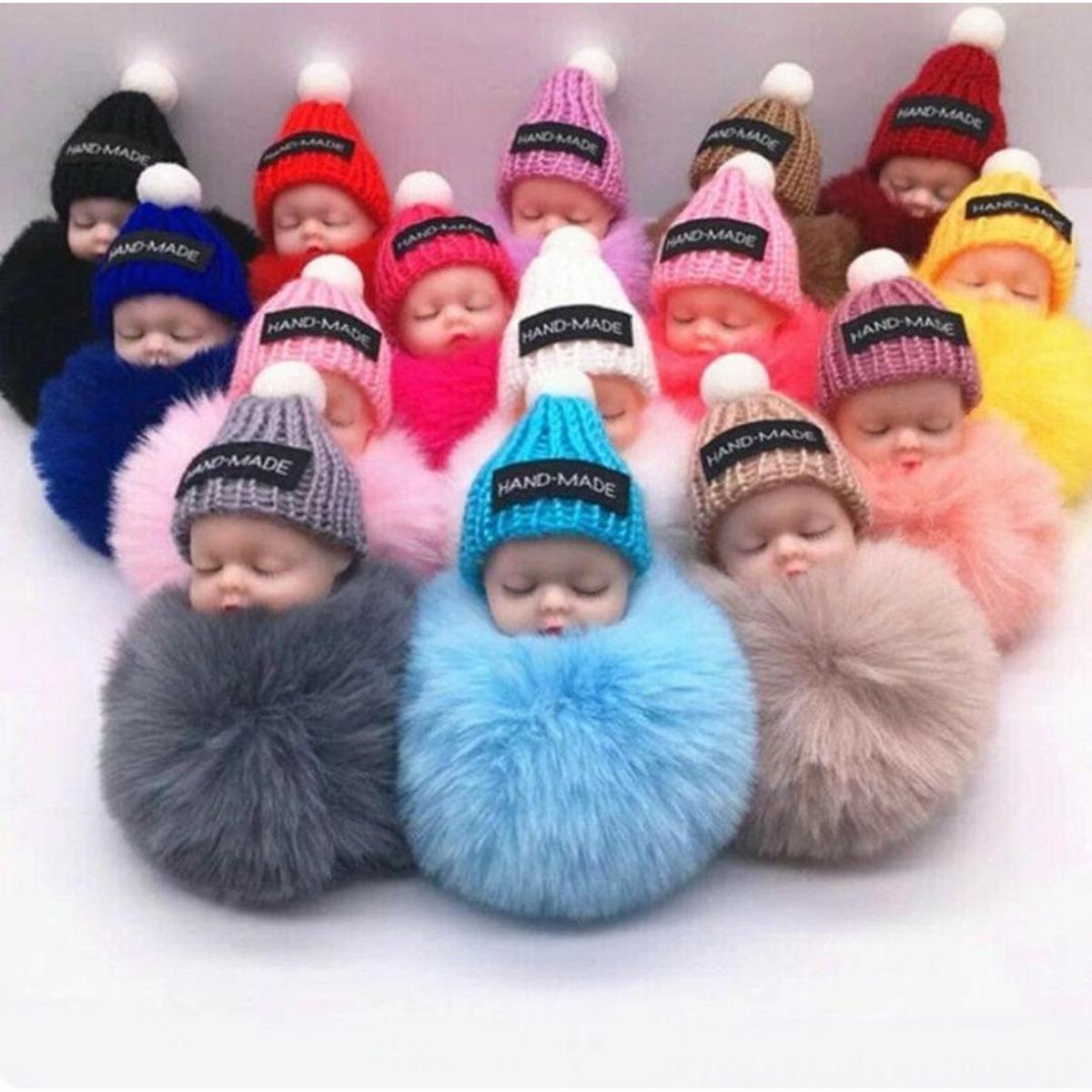 Cute Sleeping Baby Doll Pom Pom Keychains For Backpack, Ornaments, Pendants, Mobile Covers Accessory For Girls ( Pack Of 1 )