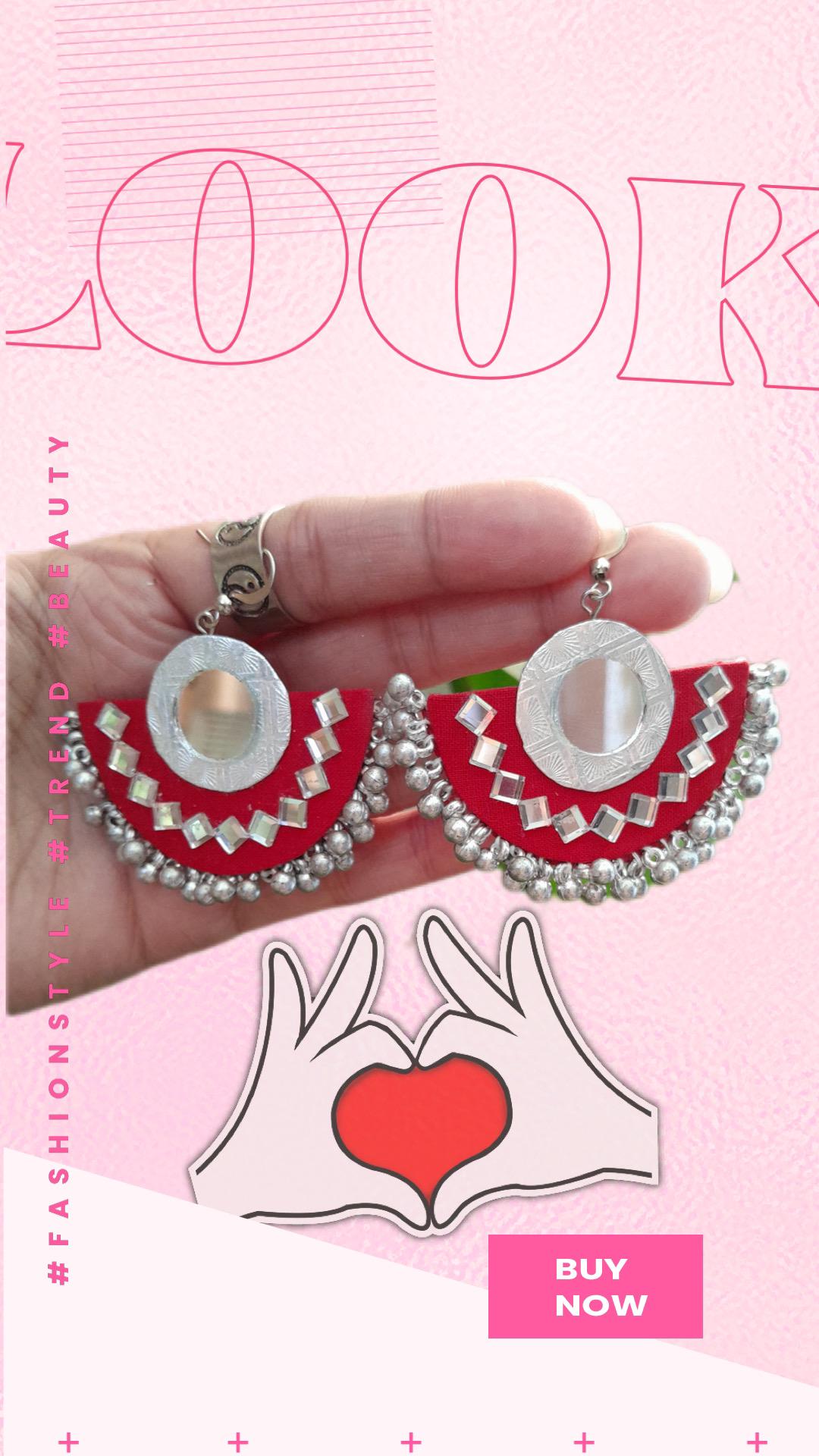 beautiful handmade trendy Earings | aesthetic | red jhumki style | girls earrings | fashion jewelry| Women style| mirror work | wedding/Party wear | zivari fashion