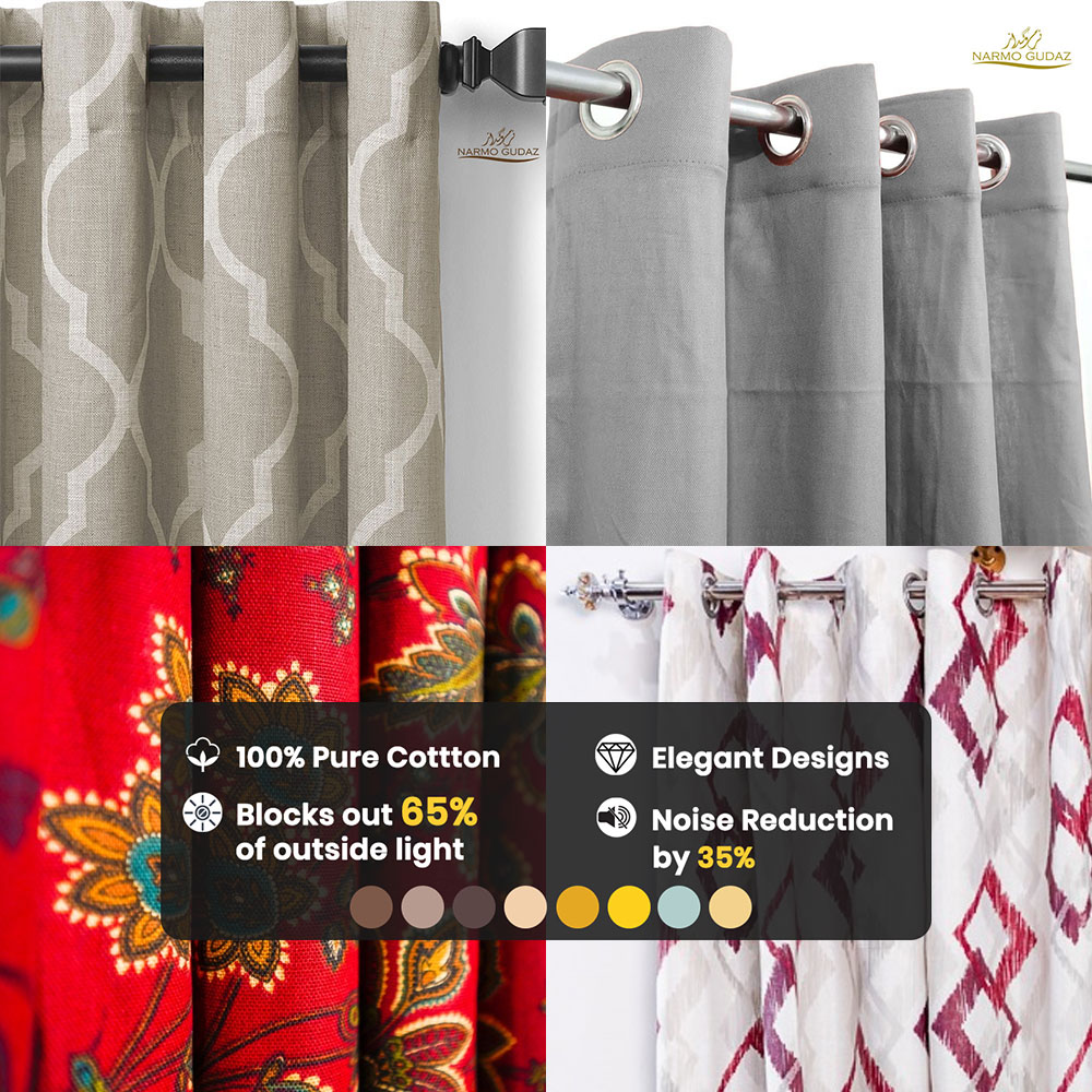 Curtains For Bed Room | Single Pannel |Pack of 2 Pannels | Printed Cotton Curtains Pannel With Rings or Rod Pocket
