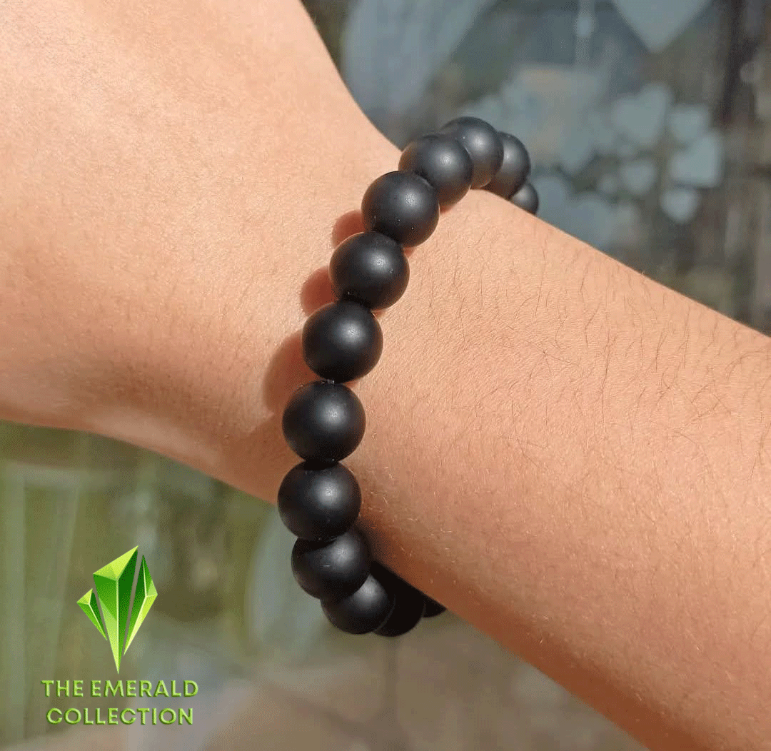 THE EMERALD COLLECTION _Black Beads Bracelet EB-054, Unisex Wrist Band, Elasticated, Fit for any Size, Very Light weight for Boys & Girls.
