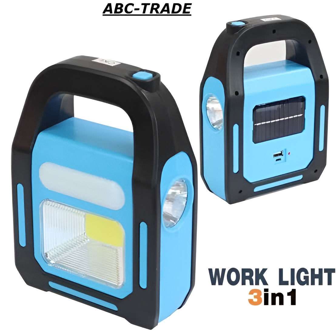 LED Work Light Rechargeable Solar Powered COB Flood Light Portable Camping Lantern with Side Light USB Charging for Workshop, Garage, Emergency, Outdoor & Car Maintenance