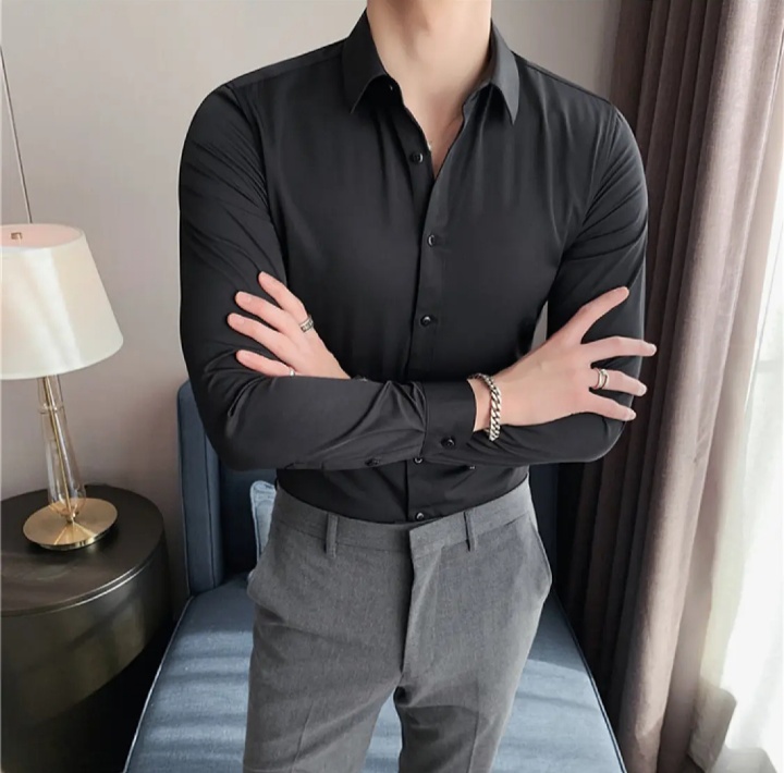 MEN BLACK DRESS SHIRT IN COTTON STUFF