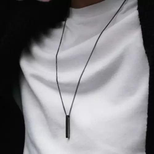 Black Vertical Bar 100% Pure Stainless Steel Necklace/Locket/Chain for Men/Boys