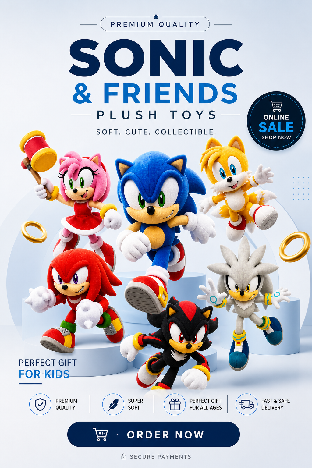 Imported Arrival Sonic & Friends 18” Jumbo Plush Toys – Soft Premium Stuffed Dolls Collection, Kids Gift & Collectible Series Featuring Sonic, Tails, Knuckles, Shadow, Amy & Silver